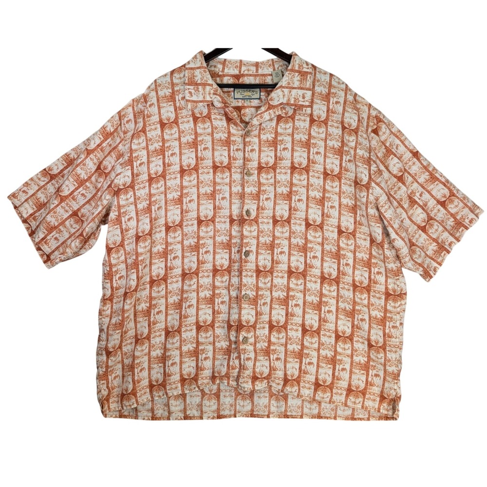 Pusser's Island Style Button Down Mens XXL Orange 100% Linen Tropical Camp Shirt